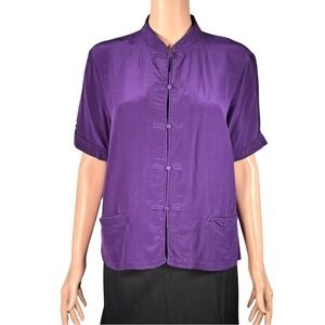 Monsoon Purple 100% Silk Mandarin Collar Frog Button Blouse Top Womens 14